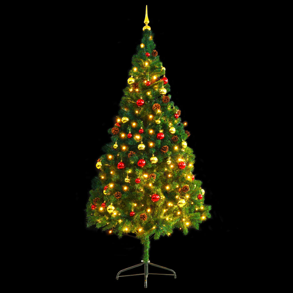 vidaXL Arbre de Noël artificiel pré-éclairé avec boules vert 210 cm