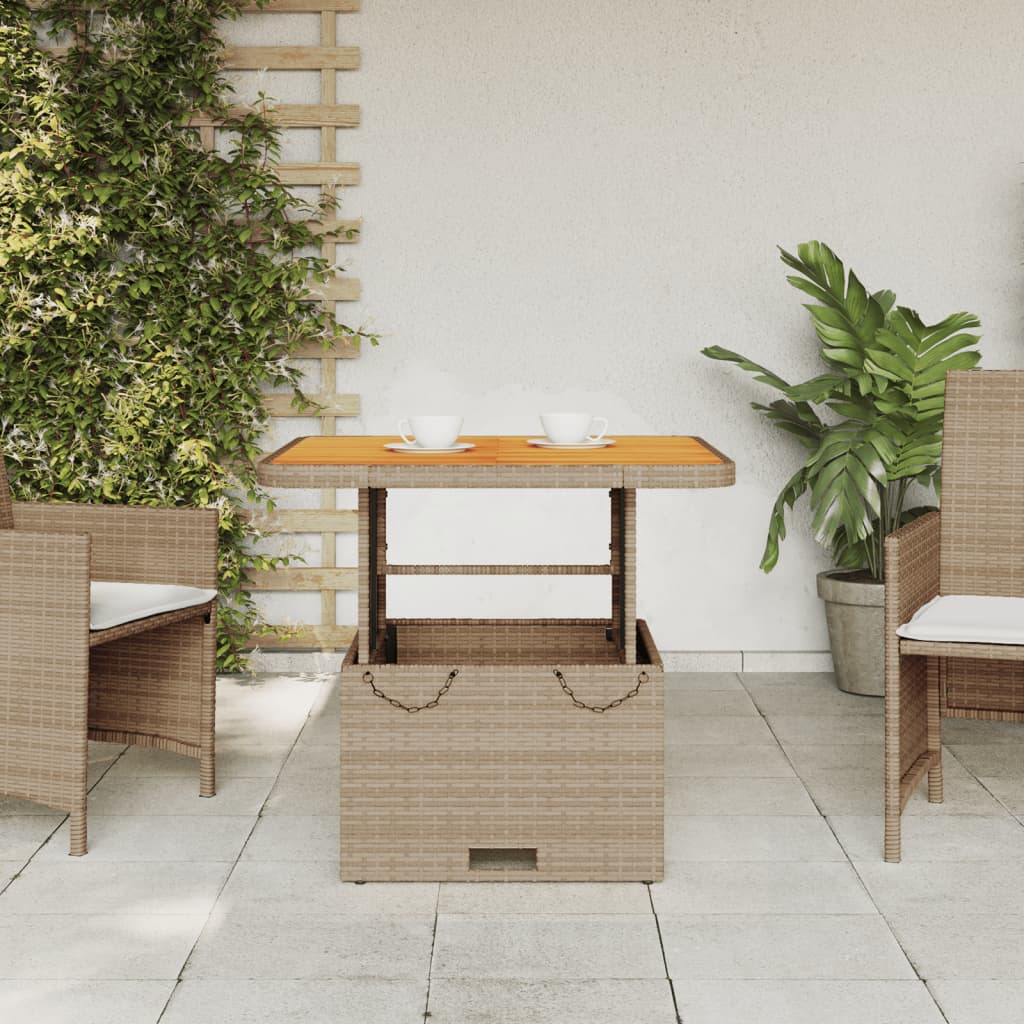 vidaXL Table de jardin beige 80x80x71 cm résine tressée et bois acacia