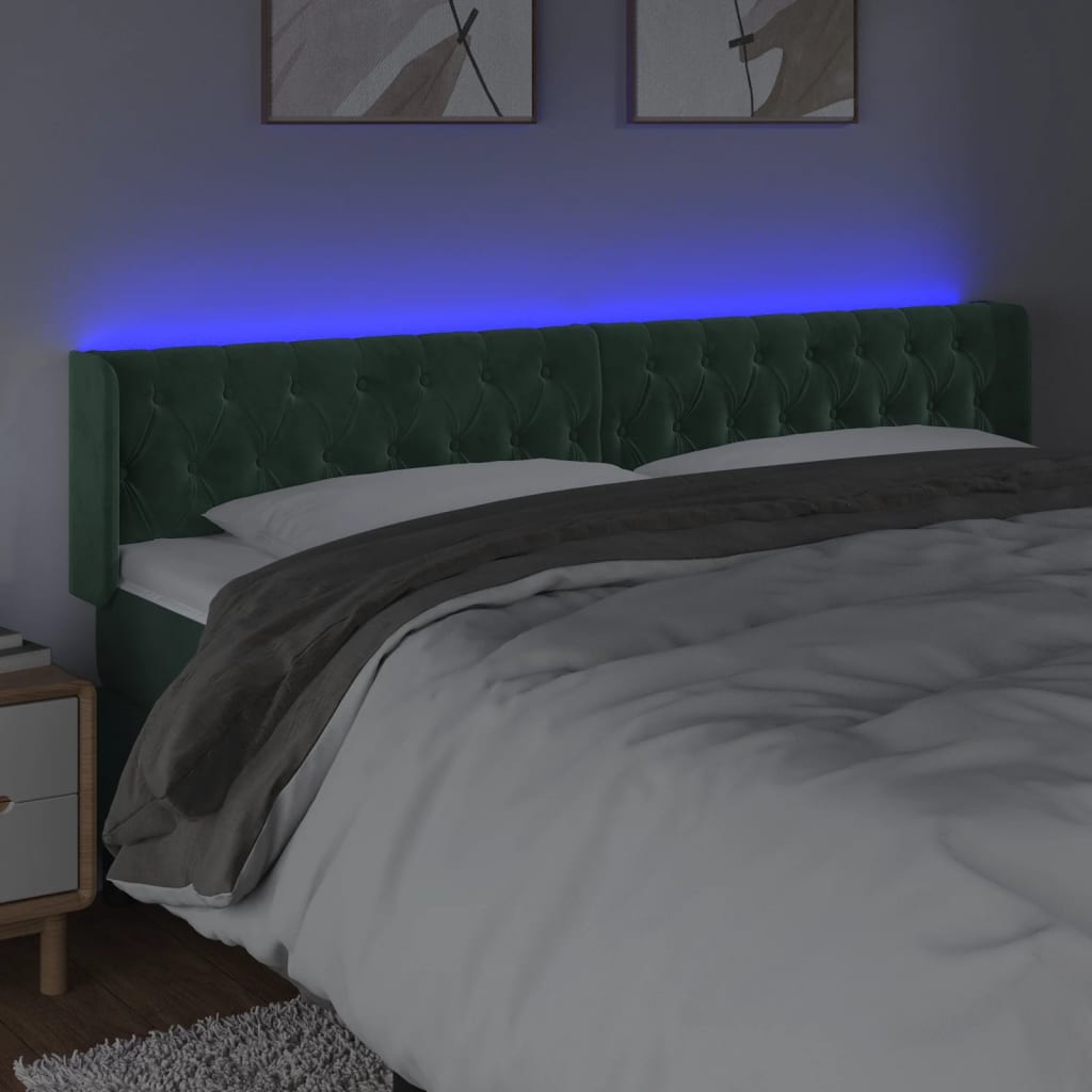 vidaXL Tête de lit à LED Vert foncé 203x16x78/88 cm Velours