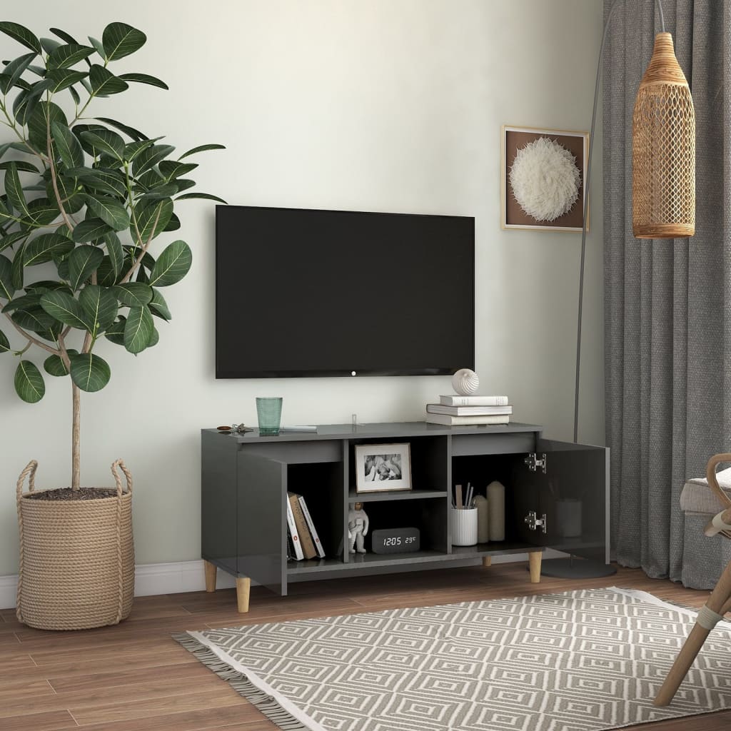 vidaXL Meuble TV avec pieds en bois Gris brillant 103,5x35x50 cm