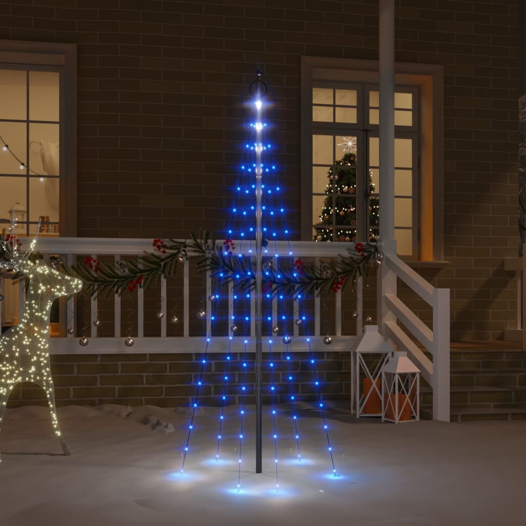 vidaXL Sapin de Noël sur mât de drapeau 108 LED Bleues 180 cm