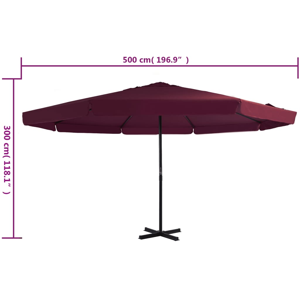 vidaXL Parasol d'extérieur avec mât en aluminium 500 cm bordeaux