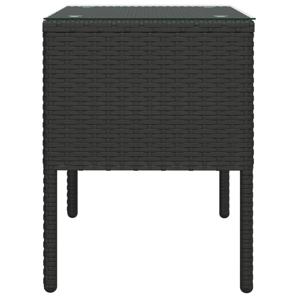 vidaXL Table d'appoint noir 53x37x48 cm poly rotin et verre trempé