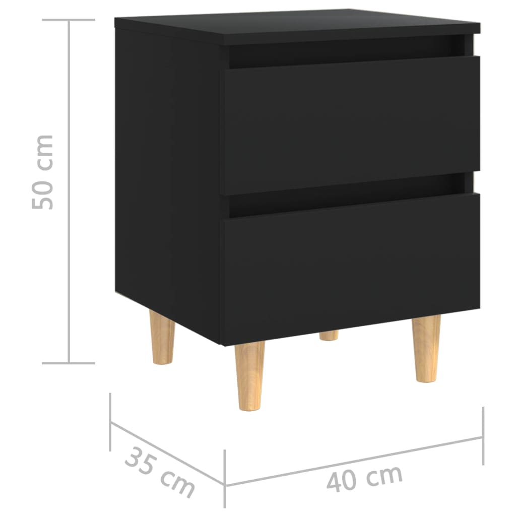 vidaXL Tables de chevet avec pieds en pin 2 pcs Noir 40x35x50 cm