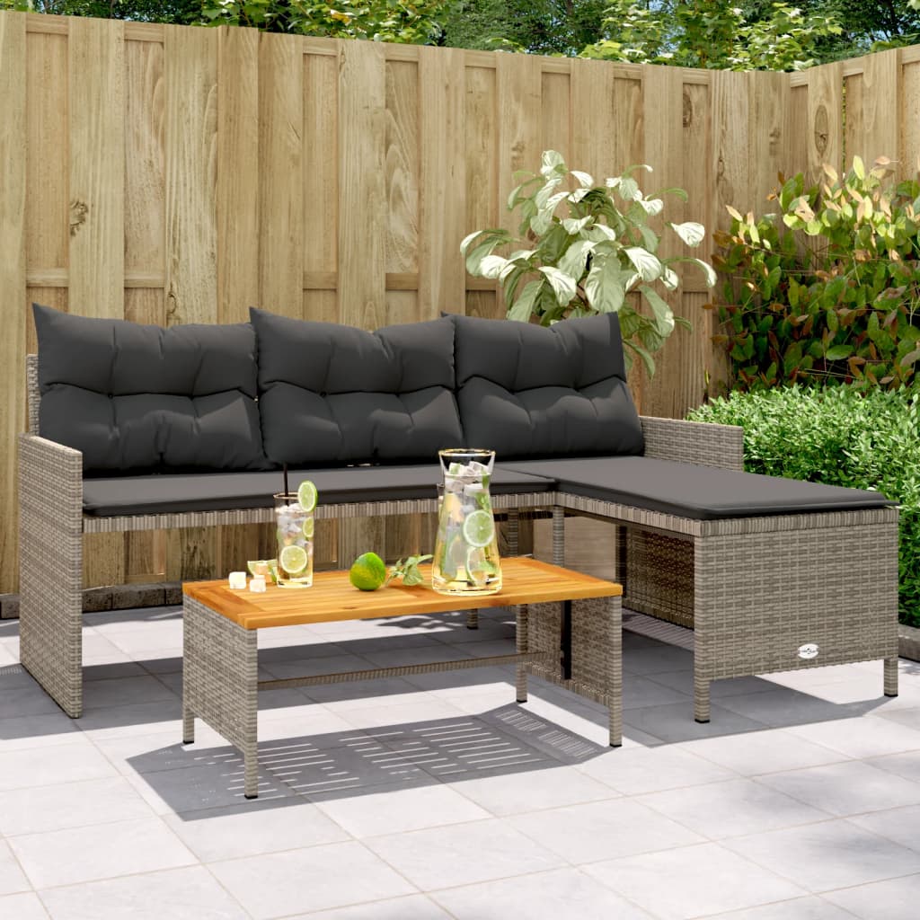 vidaXL Canapé de jardin avec table et coussins en forme de L gris