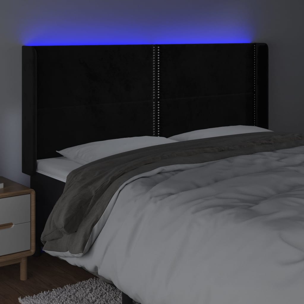 vidaXL Tête de lit à LED Noir 203x16x118/128 cm Velours