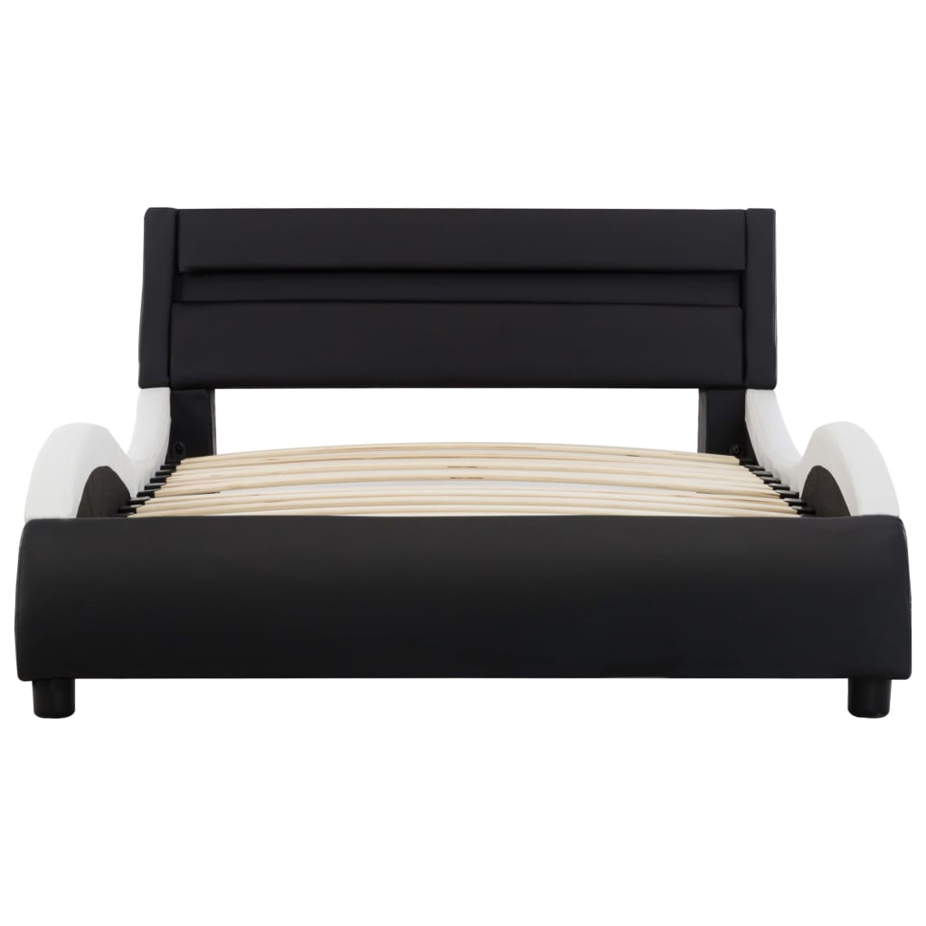 vidaXL Cadre de lit avec LED Noir et blanc Similicuir 90x200 cm