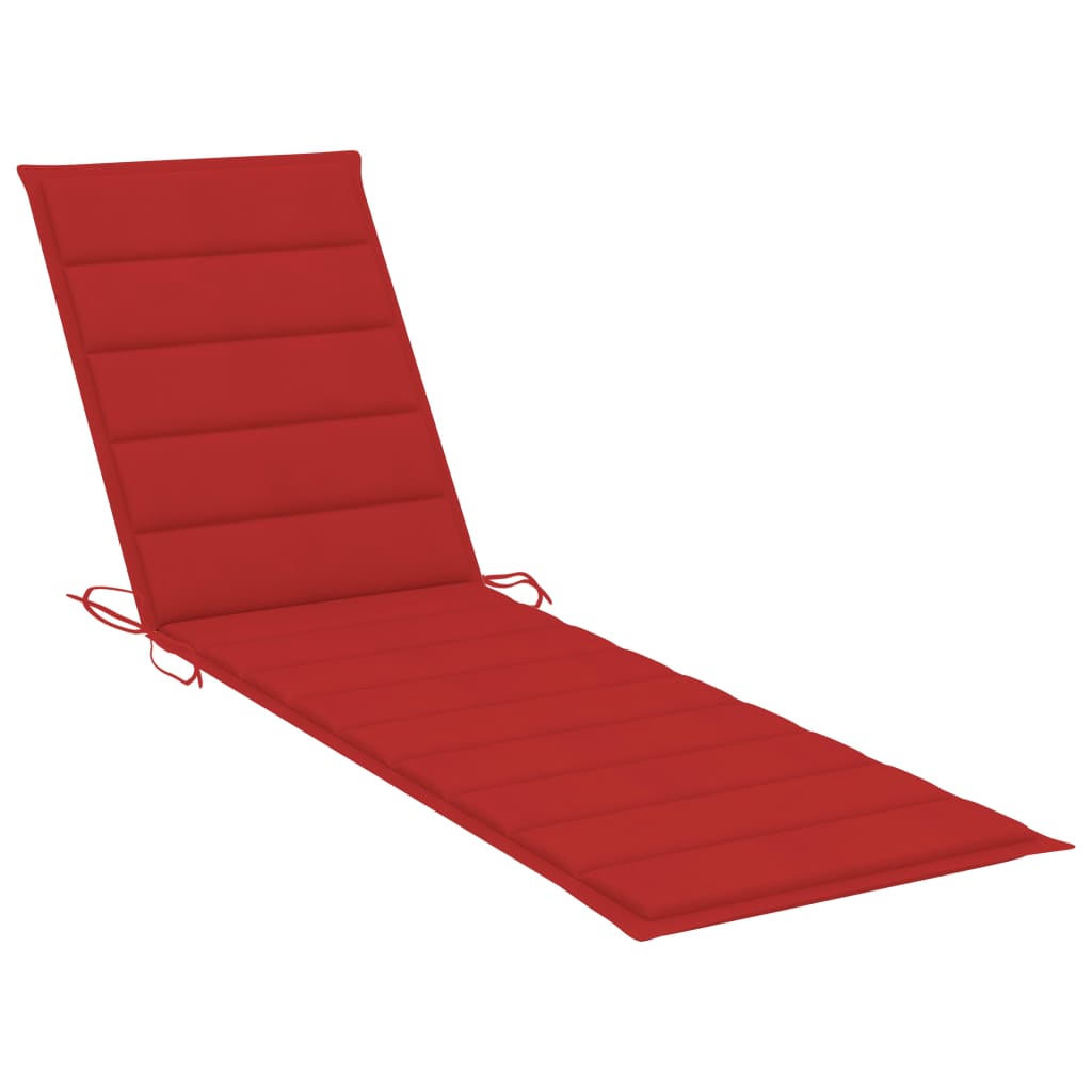 vidaXL Chaise longue avec coussin rouge Bois de teck solide
