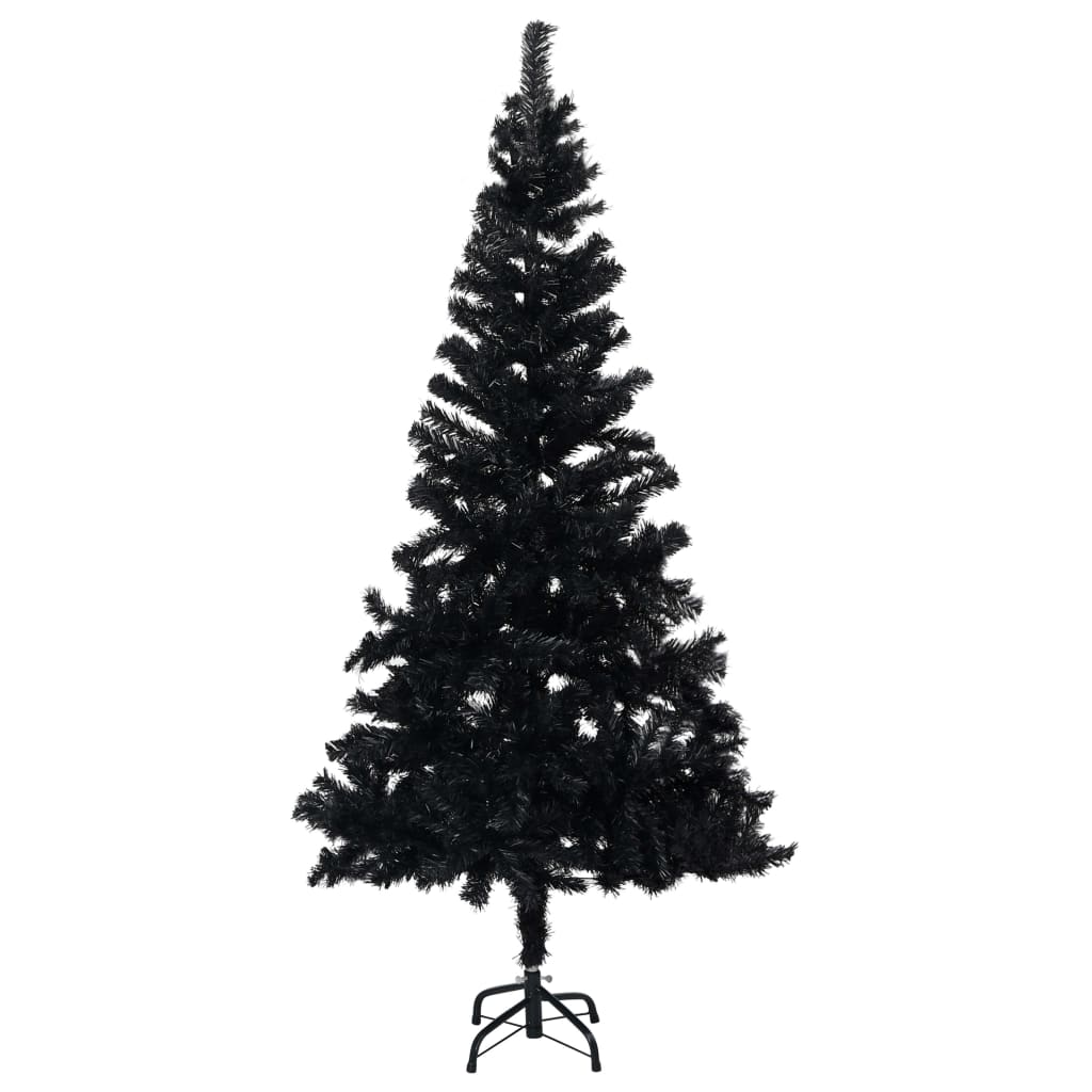 vidaXL Sapin de Noël artificiel pré-éclairé et support noir 150 cm PVC