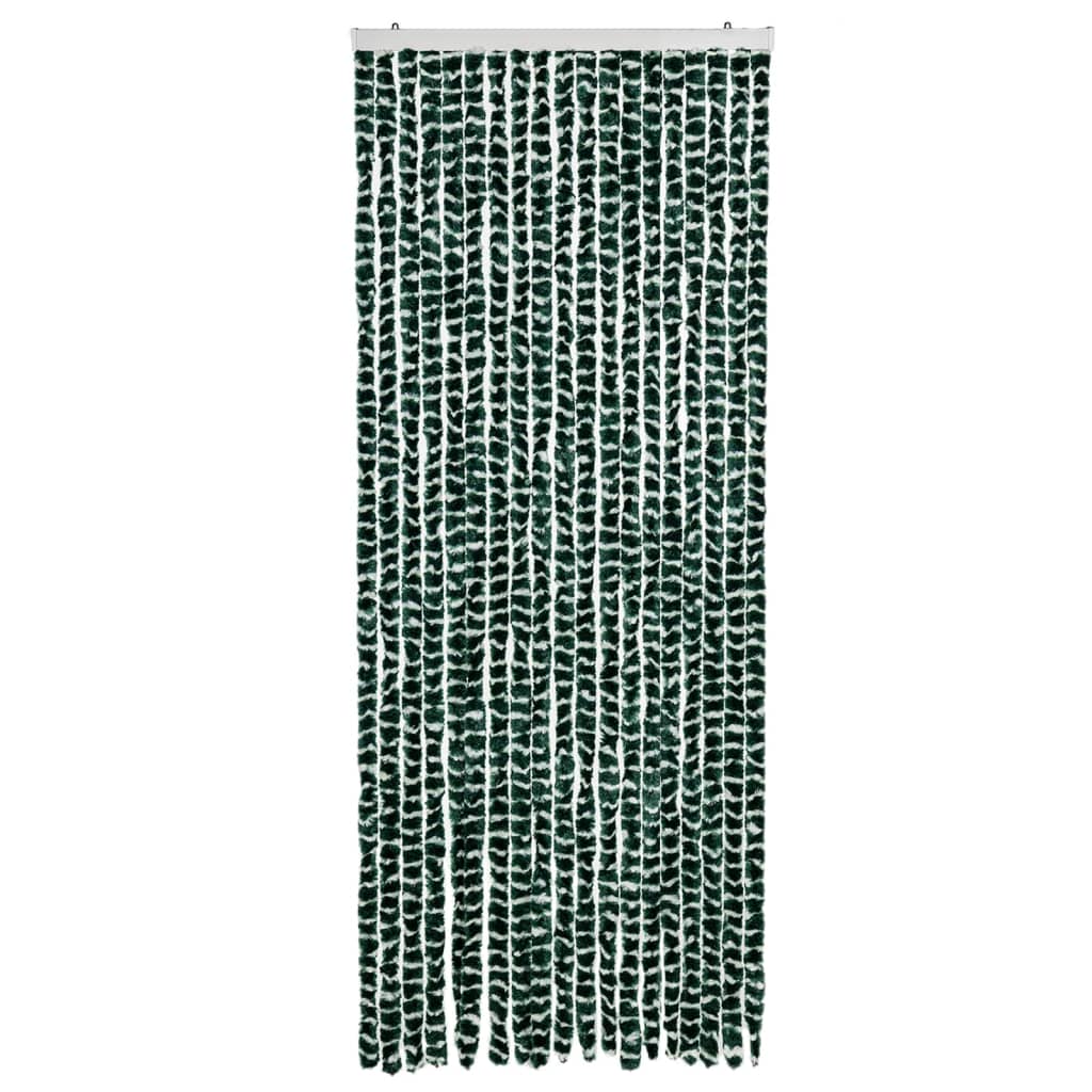 vidaXL Rideau anti-mouches vert et blanc 56x200 cm chenille
