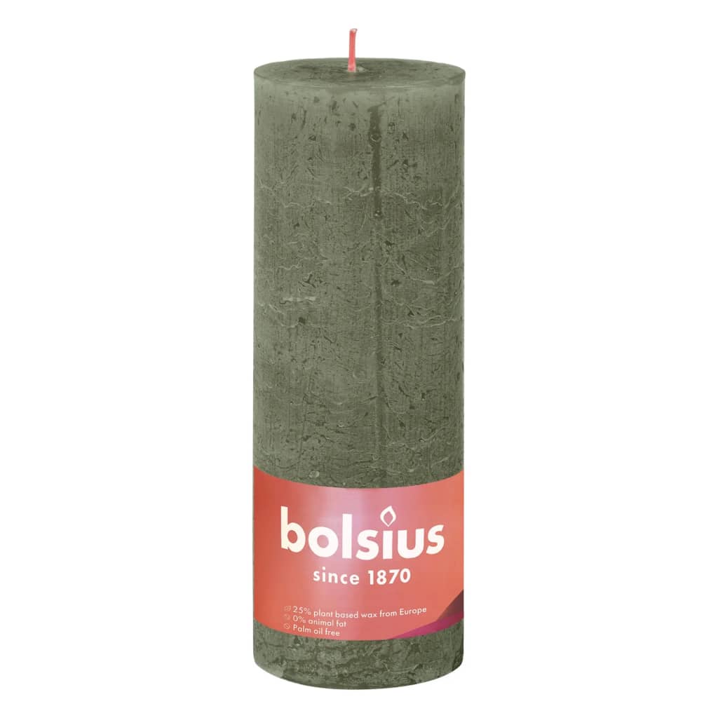 Bolsius Bougies pilier rustiques Shine 4 pcs 190x68 mm Vert olive