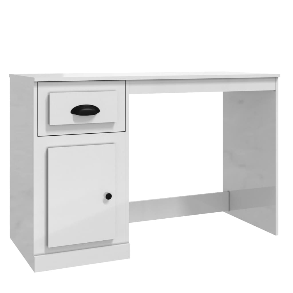vidaXL Bureau avec tiroir blanc brillant 115x50x75cm bois d'ingénierie