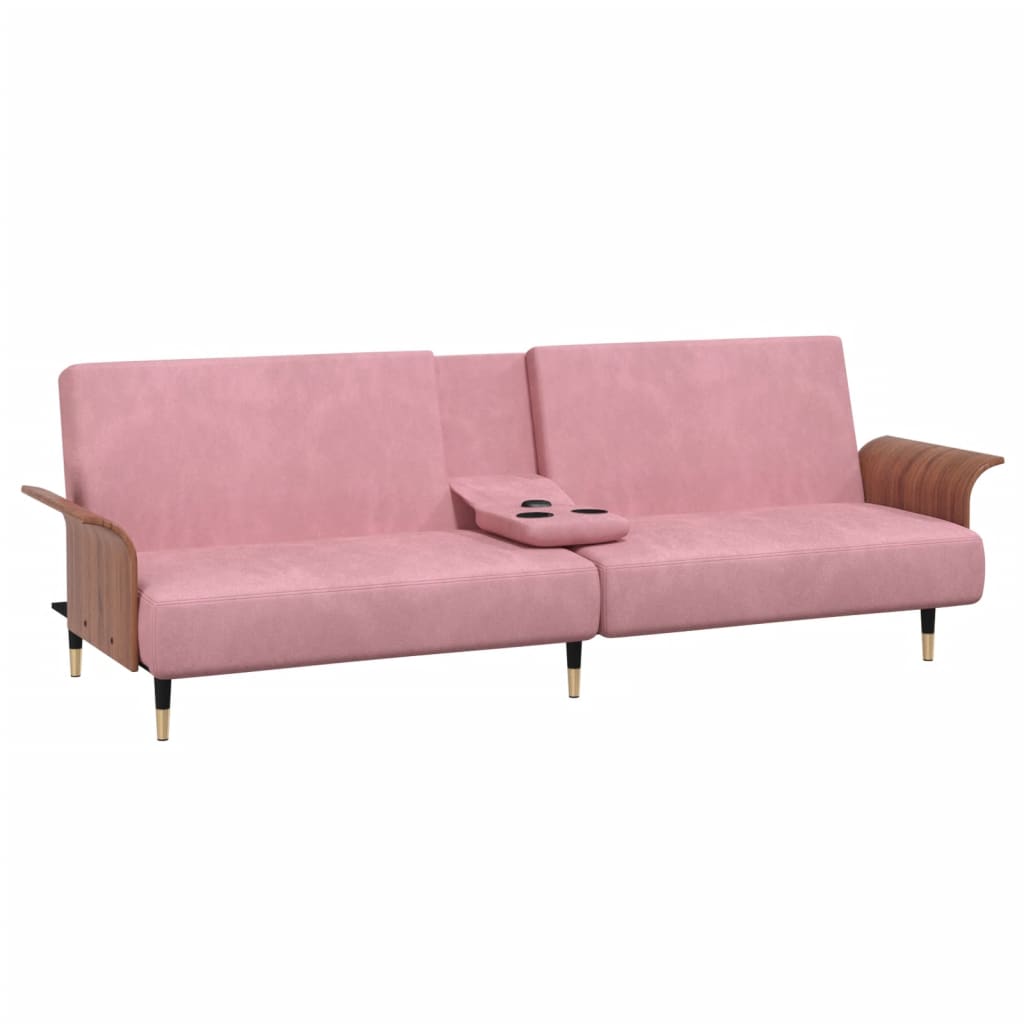 vidaXL Canapé-lit avec porte-gobelets rose velours