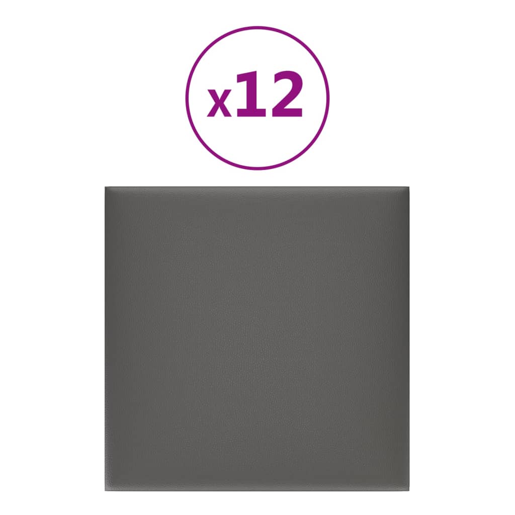 vidaXL Panneaux muraux 12 pcs Gris 30x30 cm Similicuir 1,08 m²