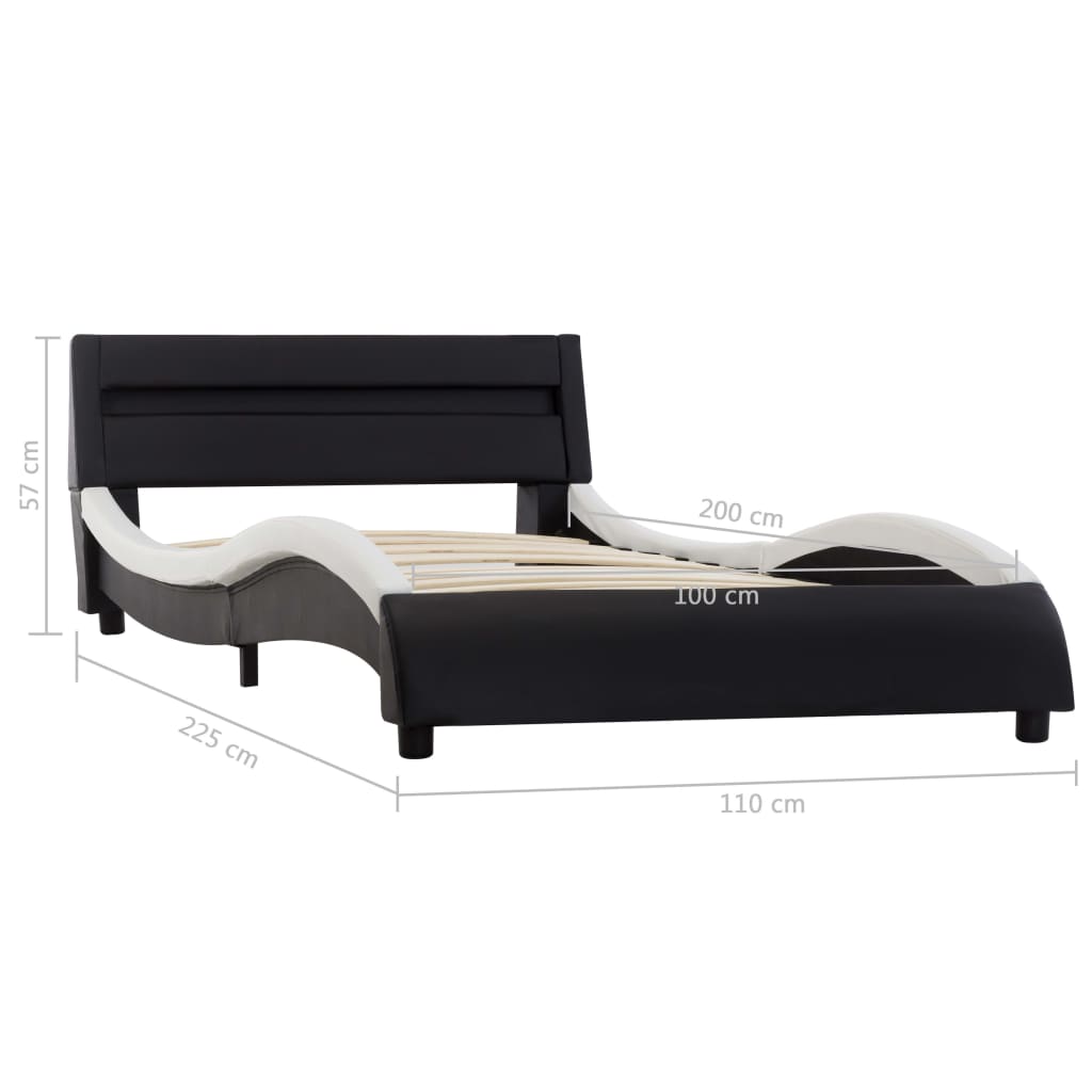 vidaXL Cadre de lit avec LED Noir et blanc Similicuir 100 x 200 cm