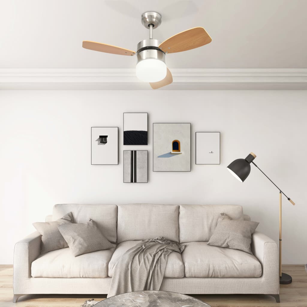 vidaXL Ventilateur de plafond lampe et télécommande 76 cm Marron clair