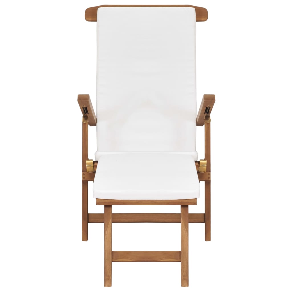 vidaXL Chaise longue avec coussin Blanc crème Bois de teck solide
