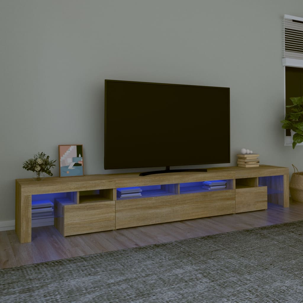 vidaXL Meuble TV avec lumières LED Chêne sonoma 260x36,5x40 cm