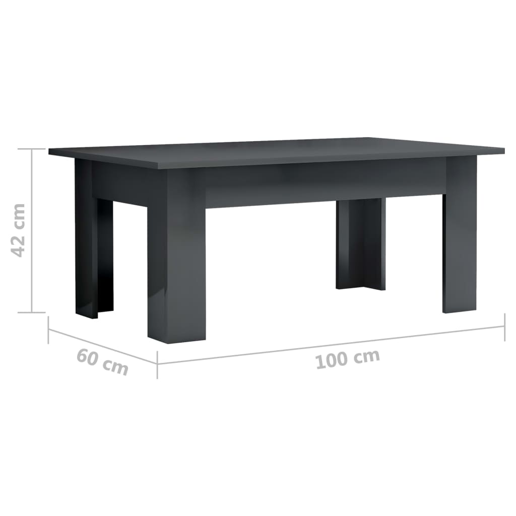 vidaXL Table basse Gris brillant 100 x 60 x 42 cm Aggloméré