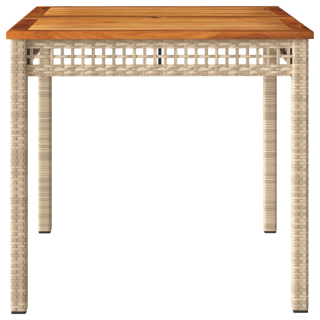vidaXL Table de jardin beige 80x80x75 cm résine tressée et bois acacia