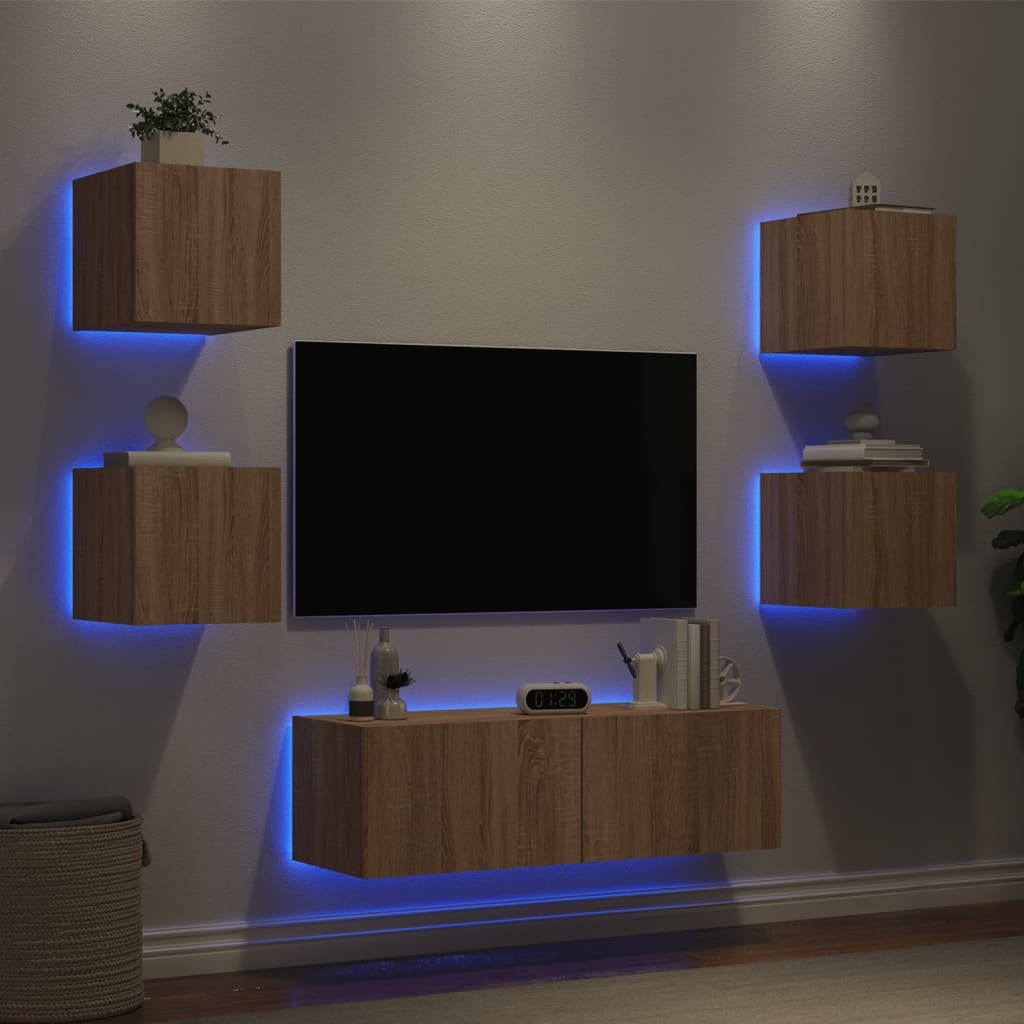 vidaXL Meuble TV muraux 5 pcs avec lumières LED chêne sonoma