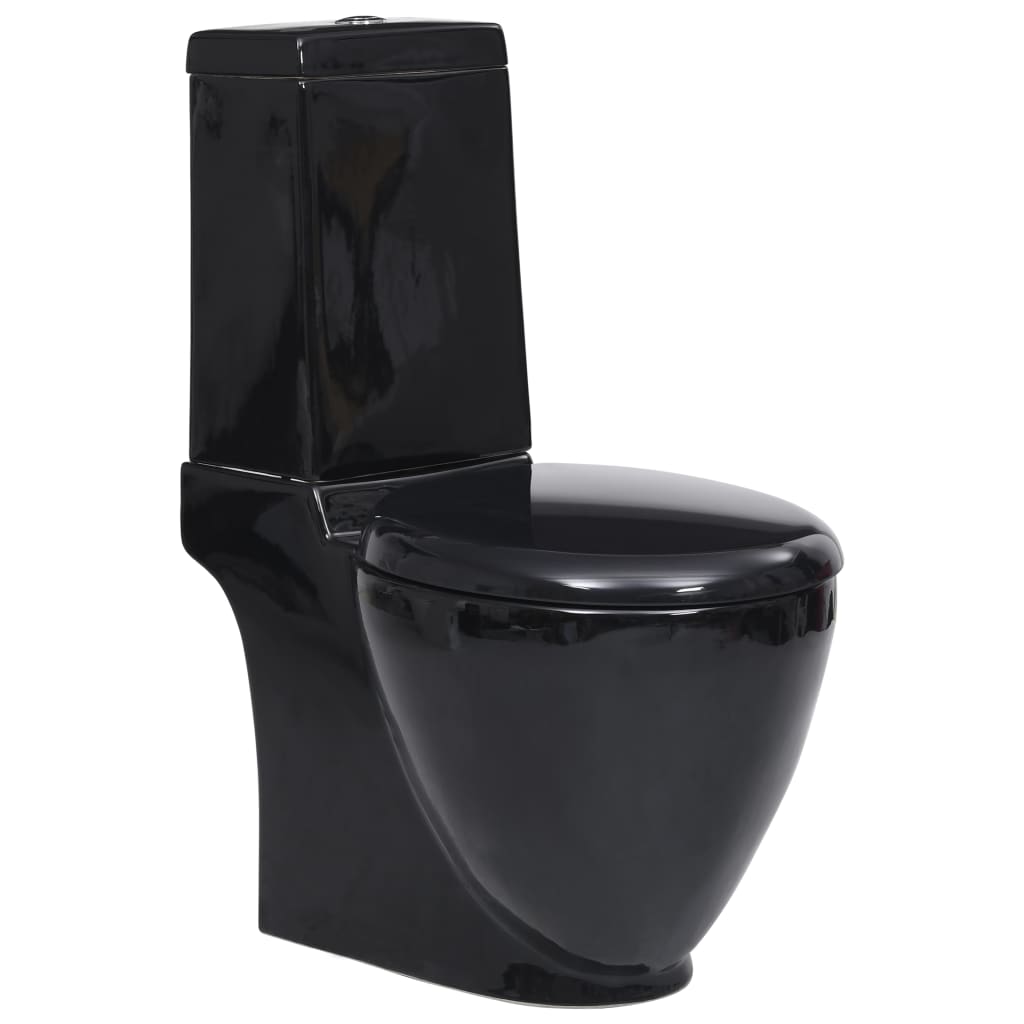 vidaXL Toilette en céramique Ronde Écoulement d'eau au fond Noir