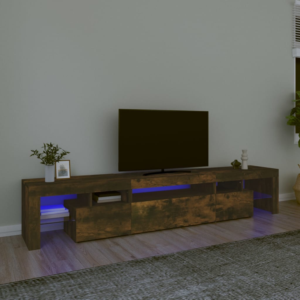vidaXL Meuble TV avec lumières LED Chêne fumé 215x36,5x40 cm