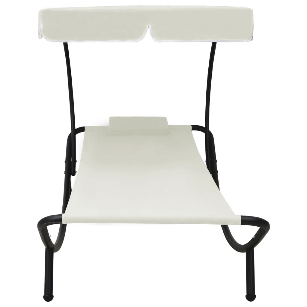 vidaXL Chaise longue de jardin avec auvent et oreiller Blanc crème
