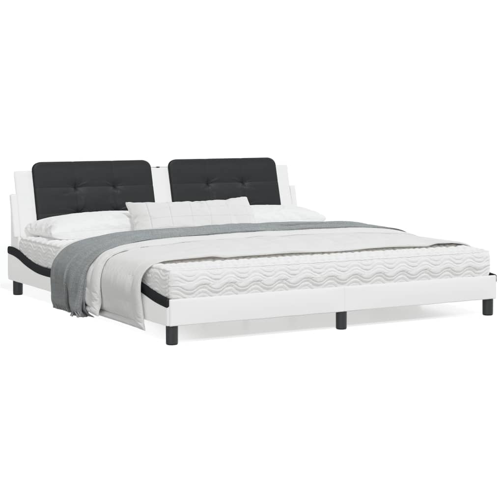 vidaXL Cadre de lit et tête de lit blanc et noir 200x200 cm similicuir