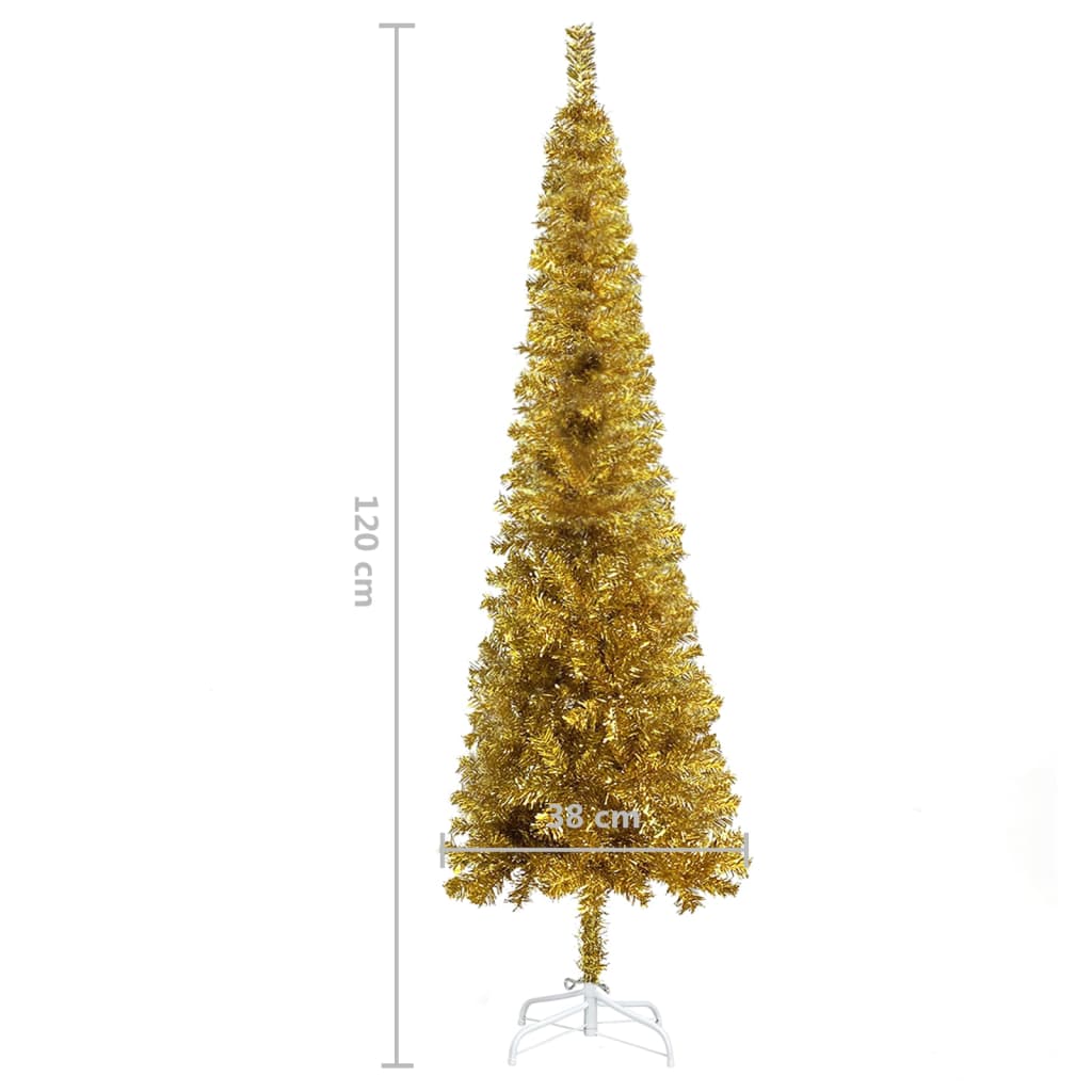 vidaXL Arbre de Noël mince pré-éclairé et boules doré 120 cm