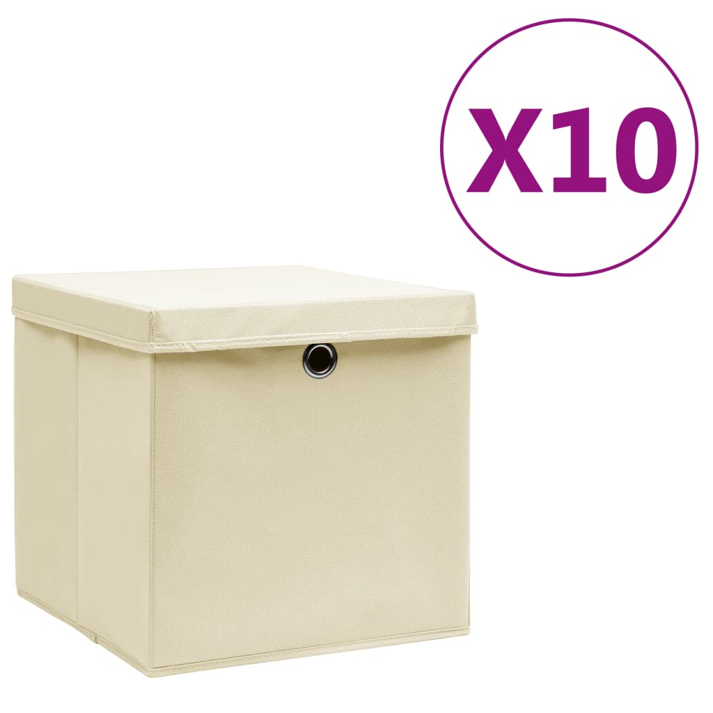 vidaXL Boîtes de rangement avec couvercles 10 pcs 28x28x28 cm Crème