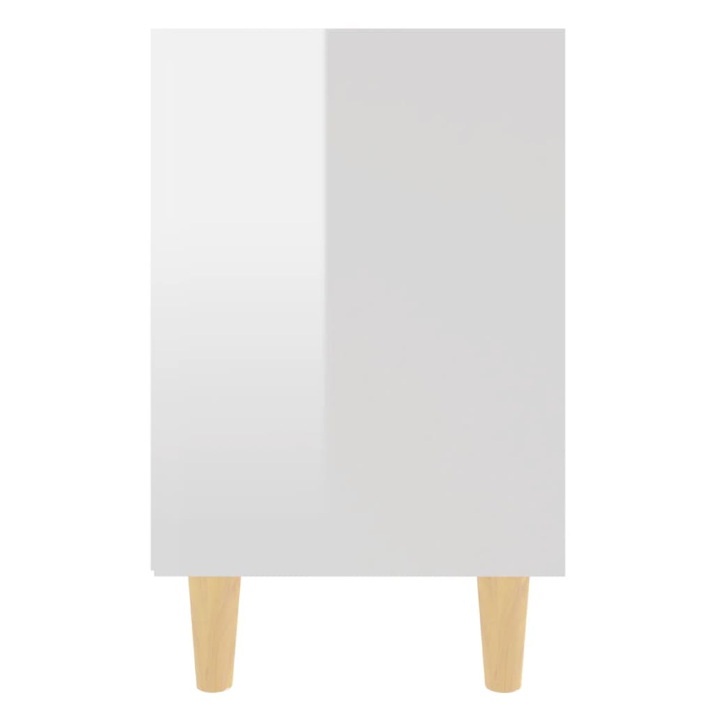 vidaXL Table de chevet avec pieds en bois Blanc brillant 40x30x50 cm