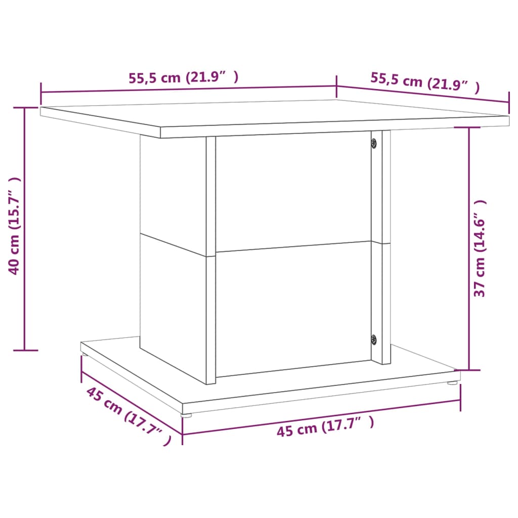 vidaXL Table basse Gris béton 55,5x55,5x40 cm Aggloméré