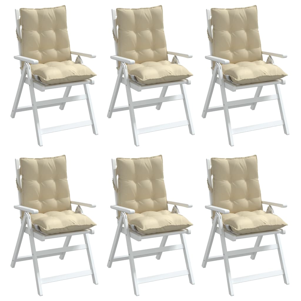 vidaXL Coussins de chaise à dossier bas lot de 6 beige tissu oxford