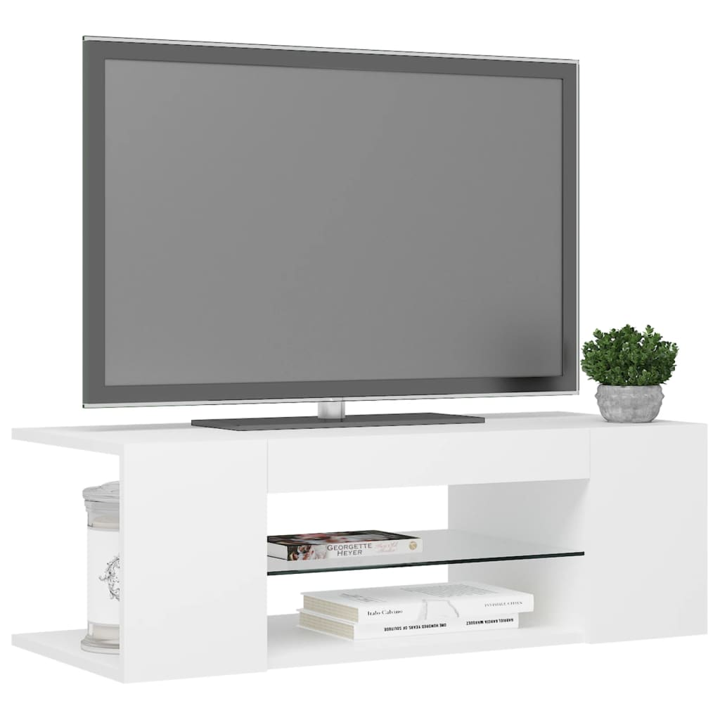 vidaXL Meuble TV avec lumières LED Blanc 90x39x30 cm