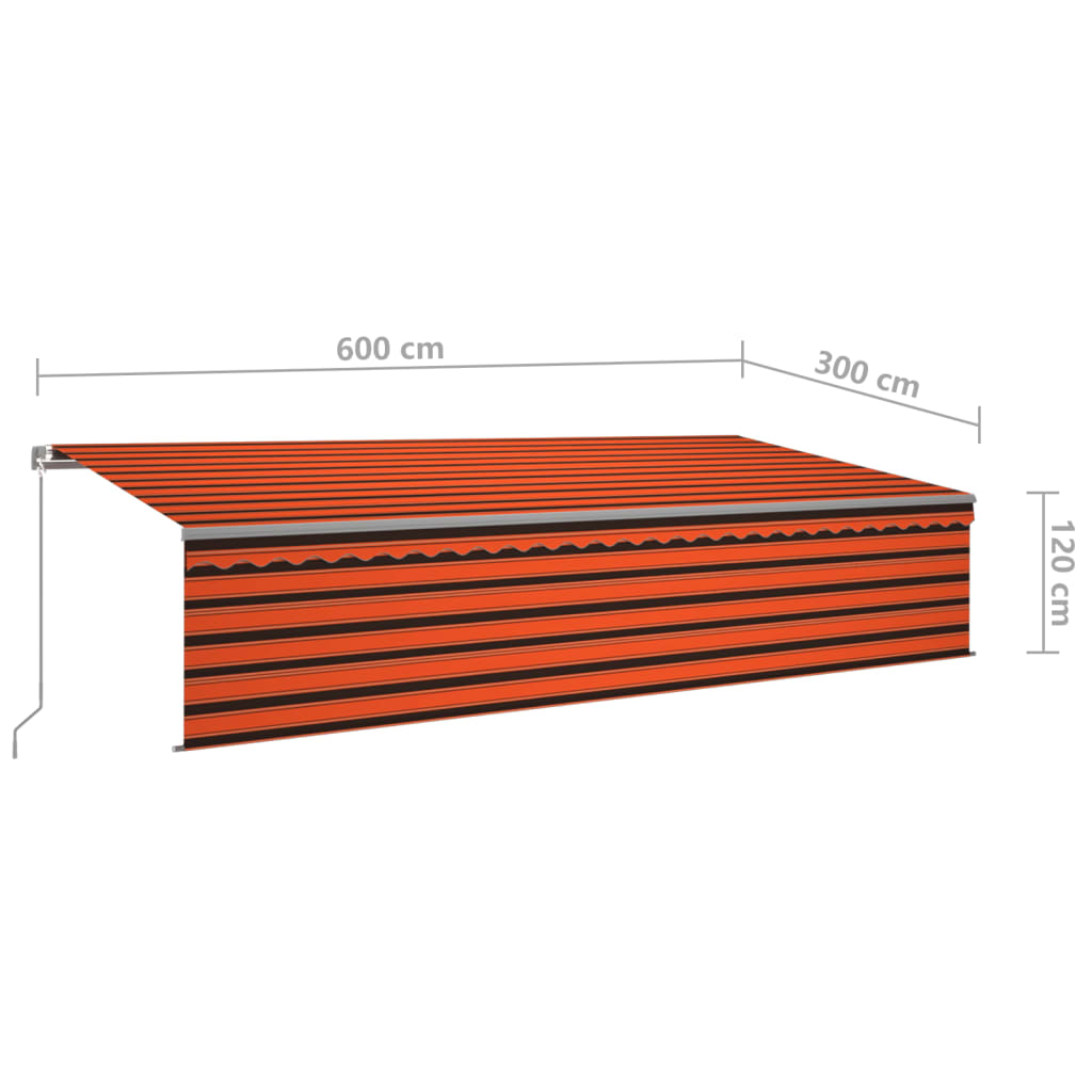 vidaXL Auvent manuel rétractable avec store LED 6x3 m Orange et marron