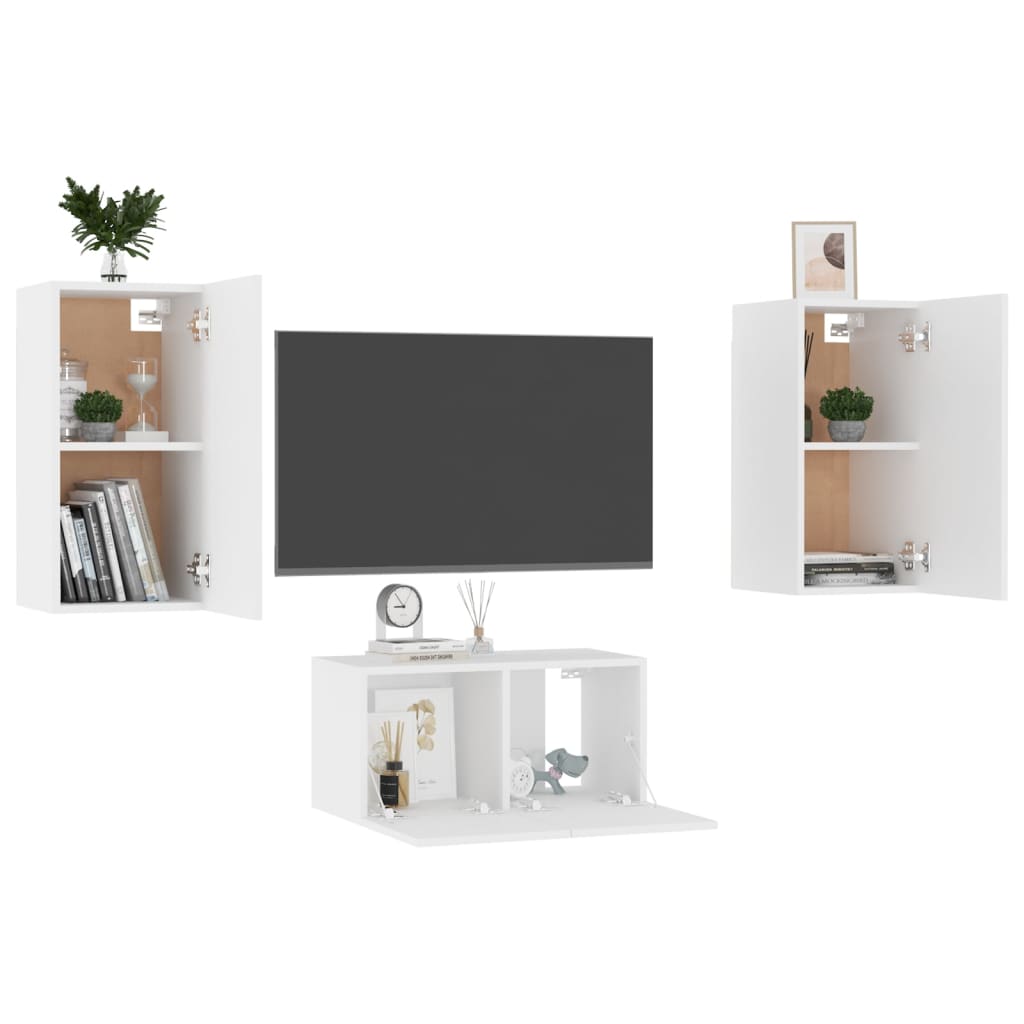 vidaXL Ensemble de meubles TV 3 pcs Blanc Aggloméré