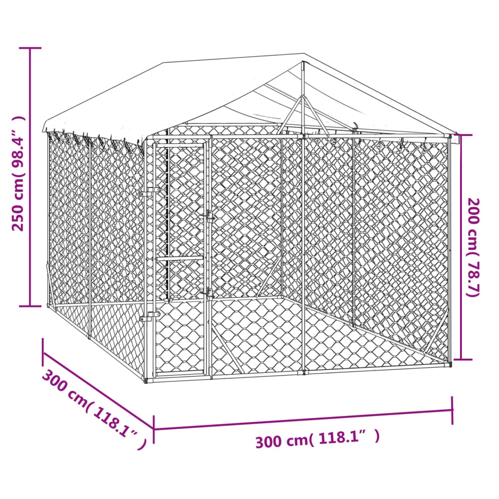 vidaXL Chenil d'extérieur pour chiens avec toit argenté 3x3x2,5 m
