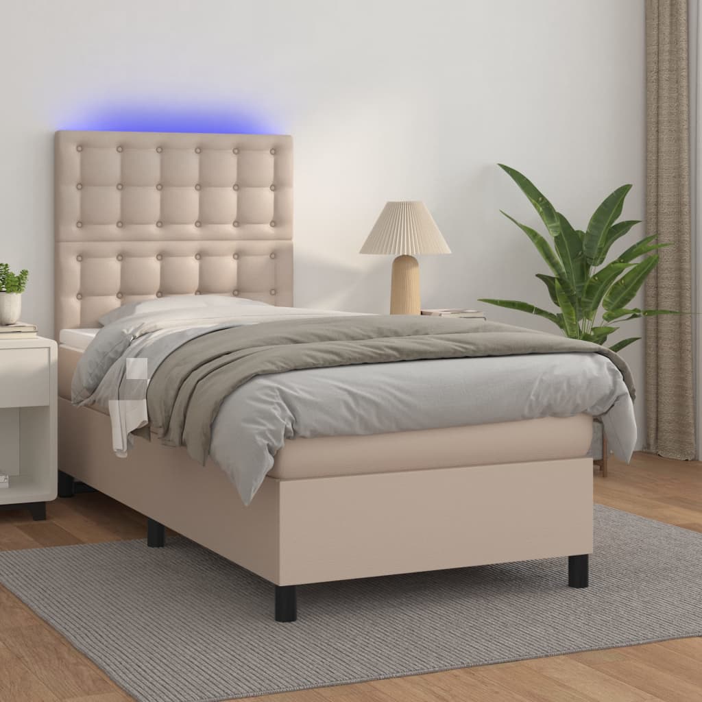 vidaXL Sommier à lattes de lit avec matelas et LED Cappuccino 80x200cm