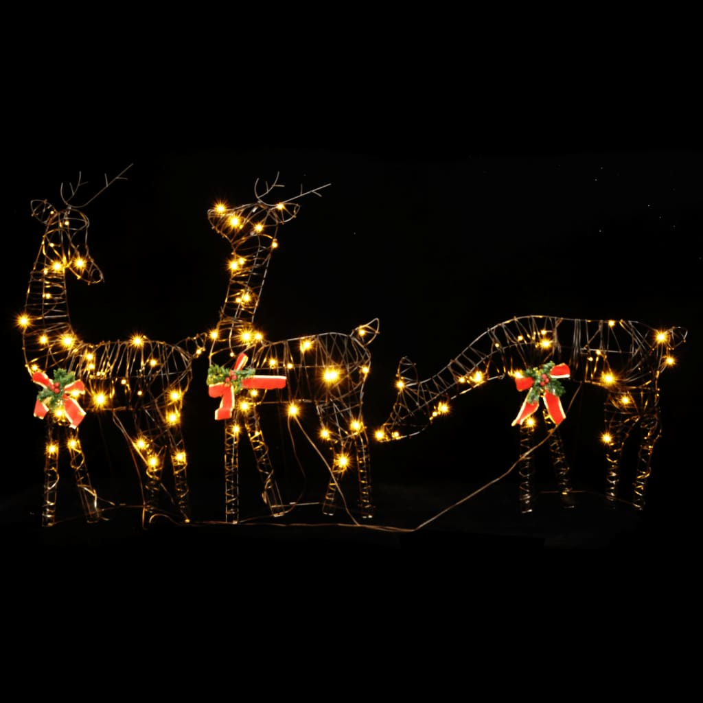 vidaXL Décoration de Noël famille de rennes 90 LED blanc chaud rotin