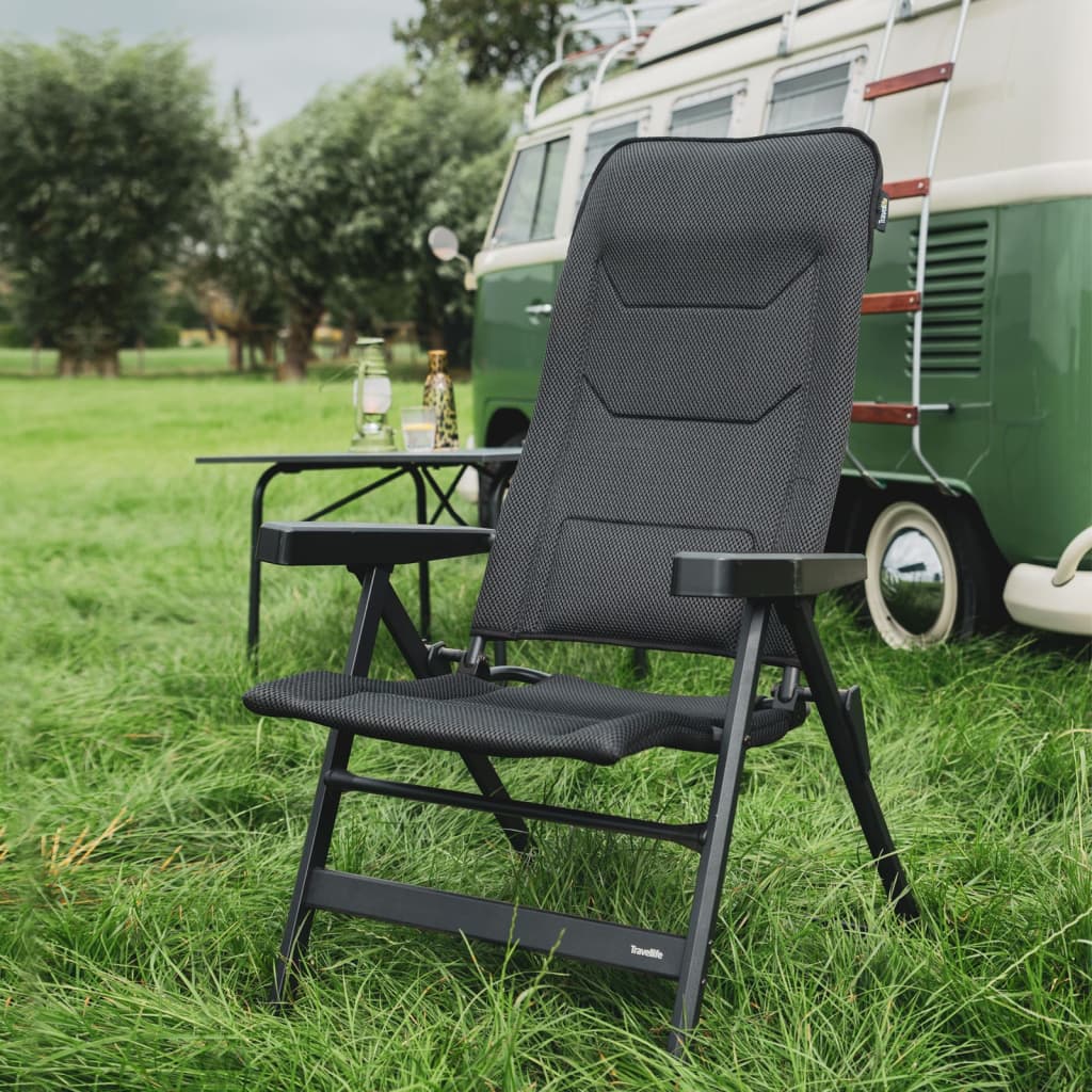 Travellife Chaise de camping pliable de luxe Monaco Comfort Gris