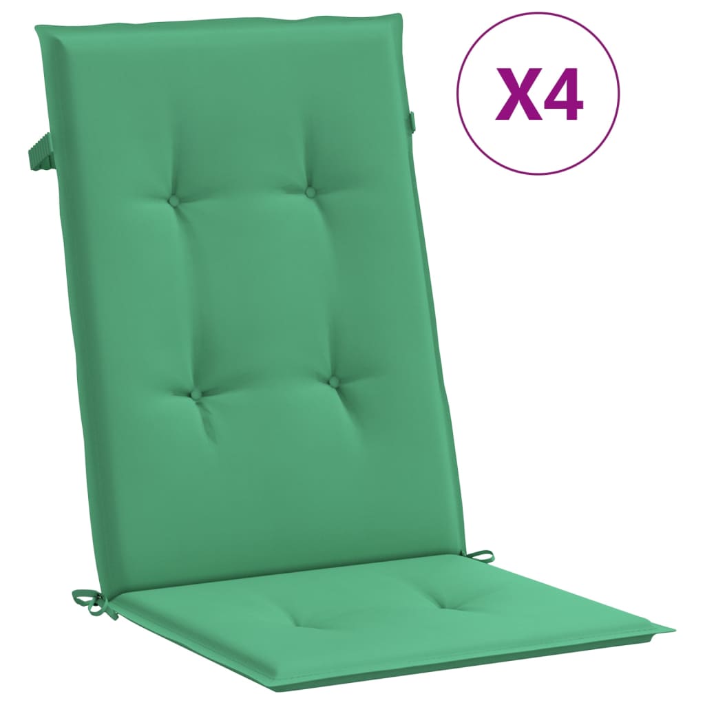 vidaXL Coussins de chaise de jardin à dossier haut lot de 4 vert tissu