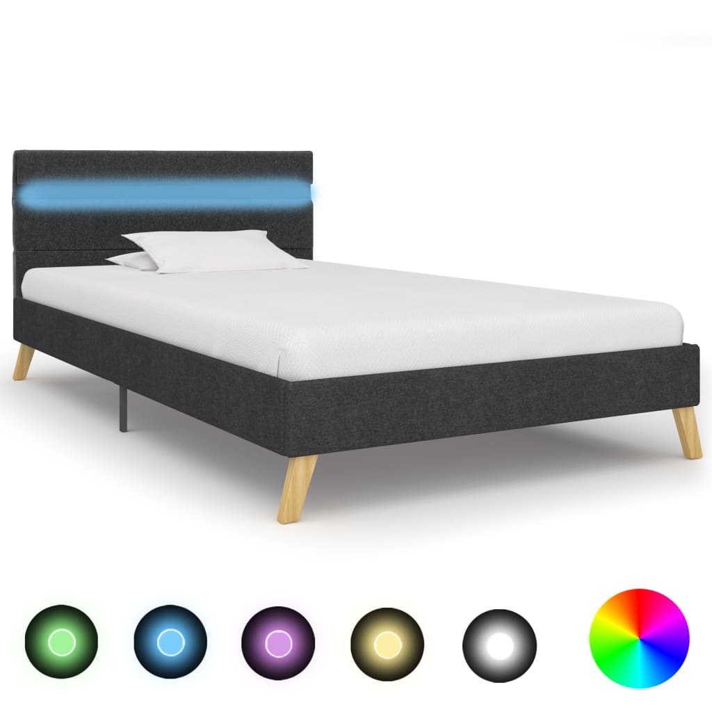 vidaXL Cadre de lit avec LED Gris foncé Tissu 100 x 200 cm