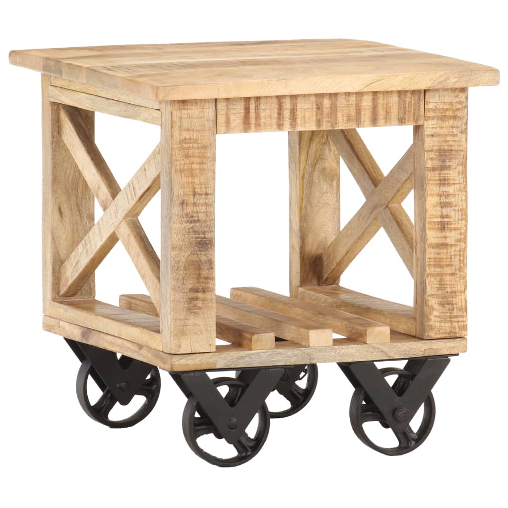 vidaXL Table d'appoint avec roues 40x40x42 cm Bois de manguier brut