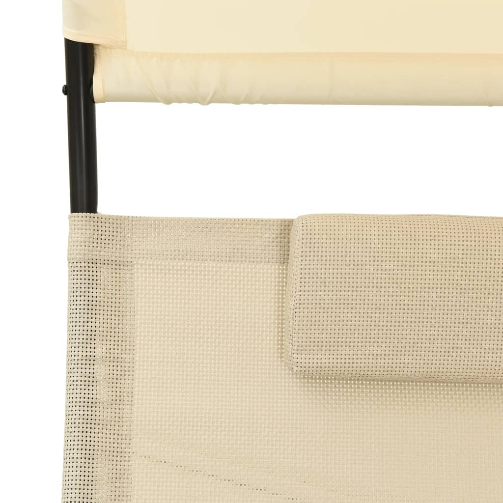 vidaXL Chaise longue double avec auvent Textilène Crème