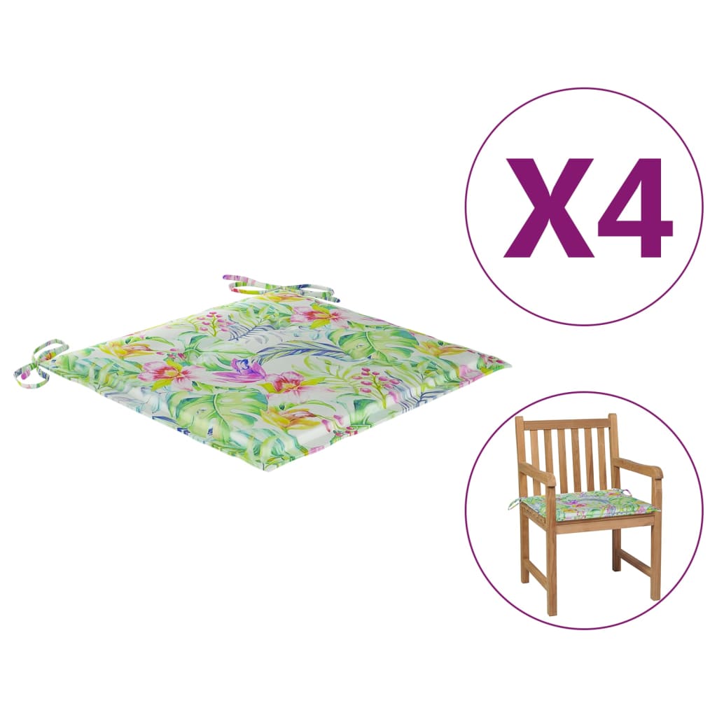 vidaXL Coussins de chaise jardin lot de 4 motif de feuilles 50x50x3 cm