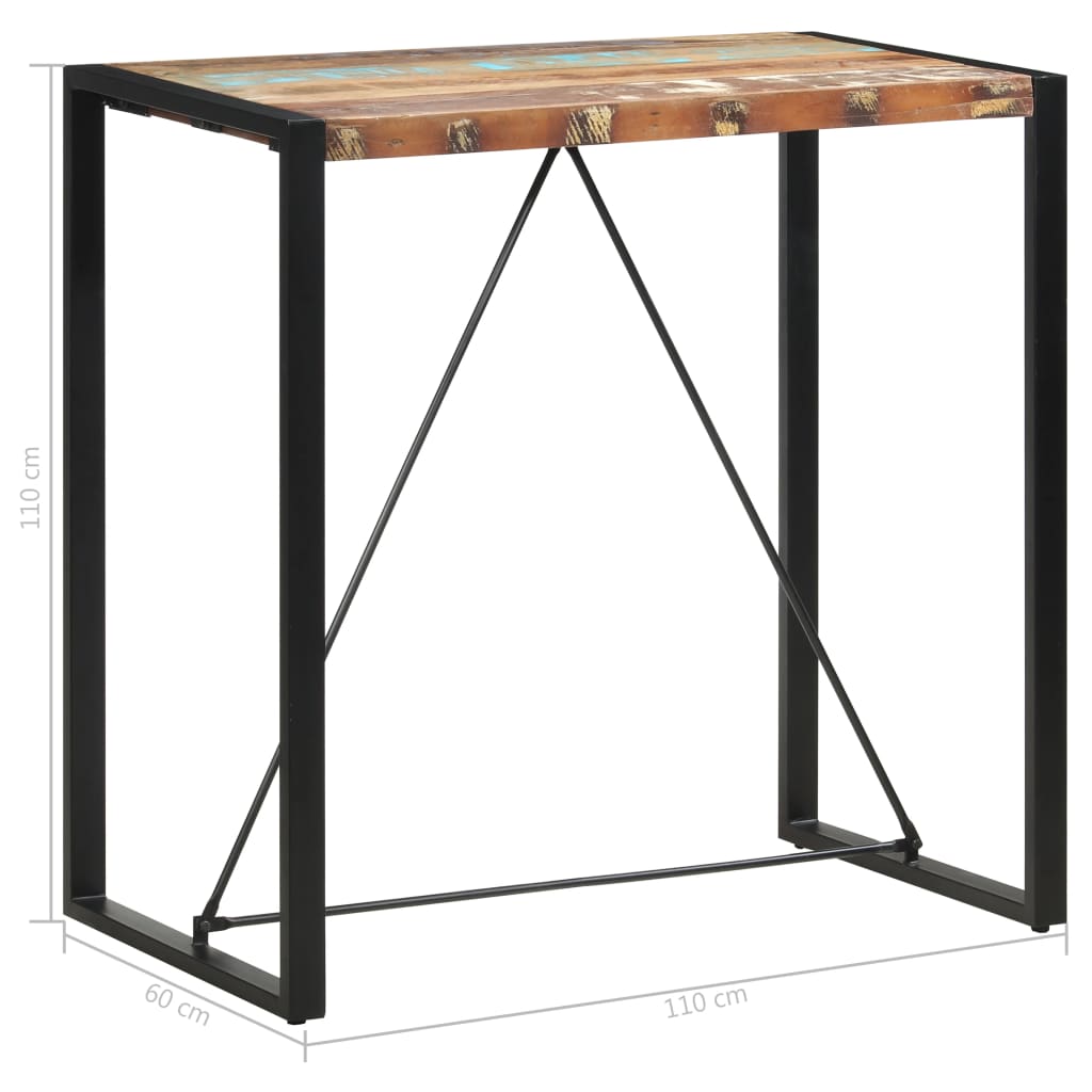 vidaXL Table de bar 110x60x110 cm Bois massif de récupération