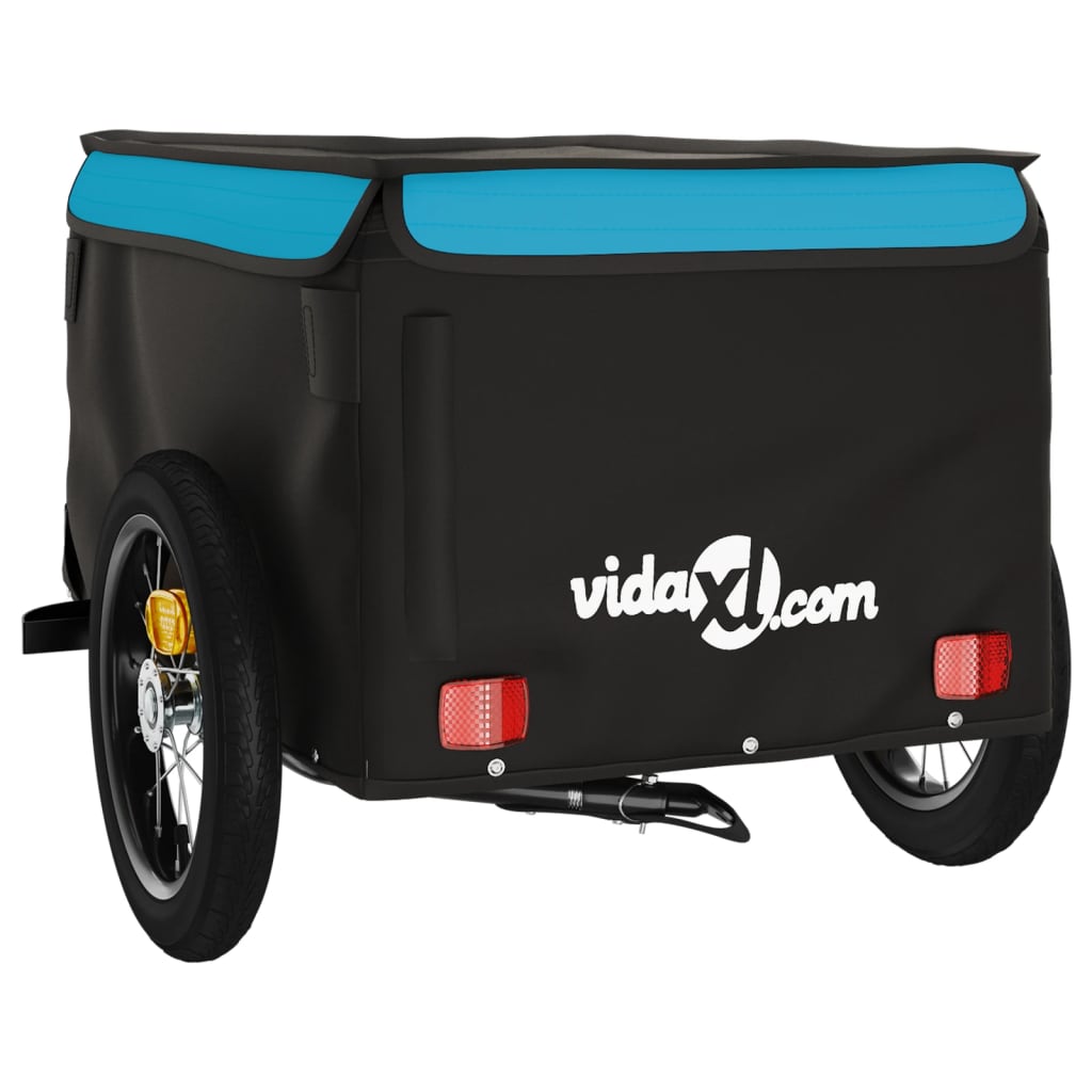 vidaXL Remorque de vélo noir et bleu 30 kg fer