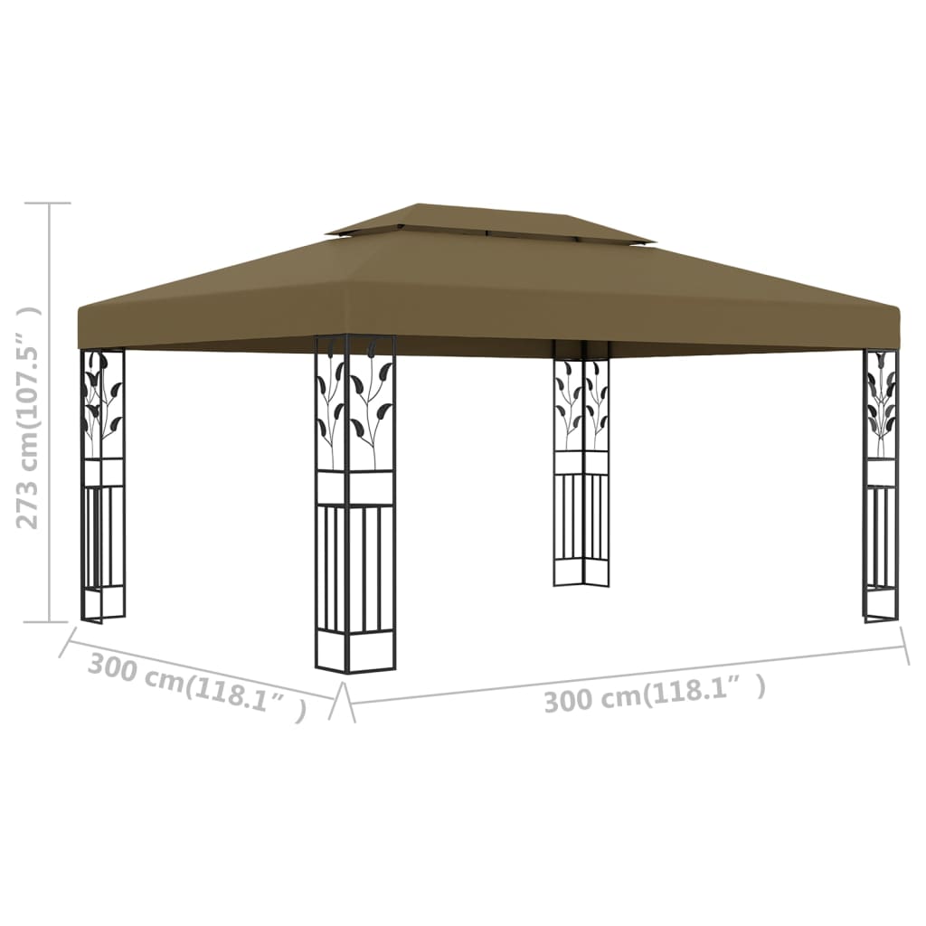 vidaXL Tonnelle avec double toit 3x4 m Taupe 180 g/m²