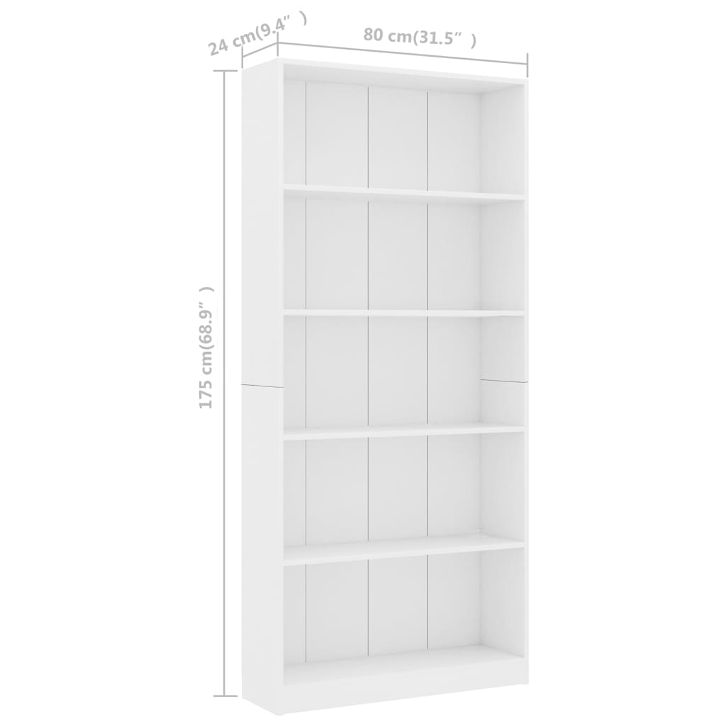 vidaXL Bibliothèque à 5 niveaux Blanc 80x24x175 cm Aggloméré